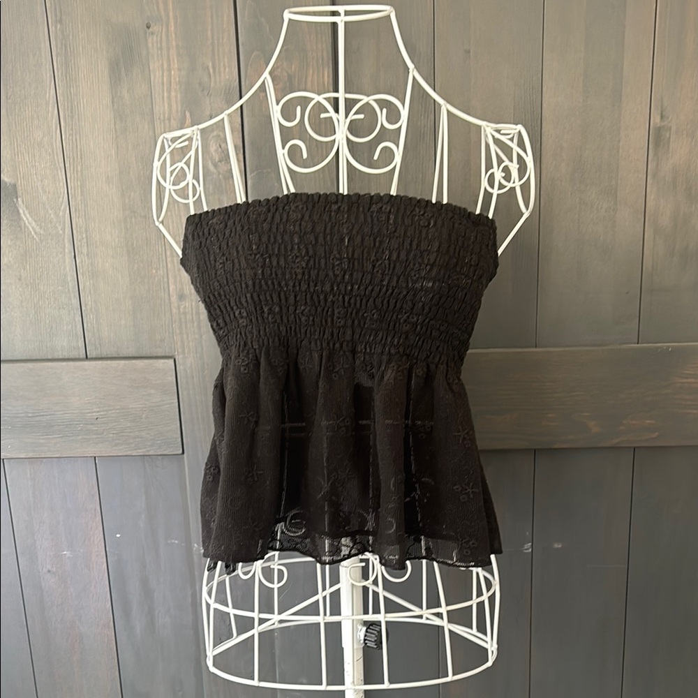 American Eagle Black Embroidered Strapless Top XS NWT